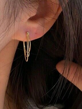 NEW! 14K Gold Plated Minimalist Triple Chain Drop Earrings - Women Jewelry